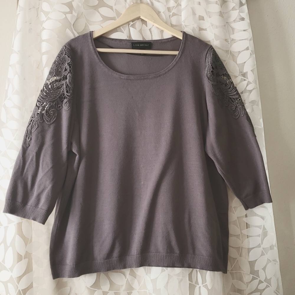 Lane Bryant Grey Sweater with Lace Shoulders Size 26/28